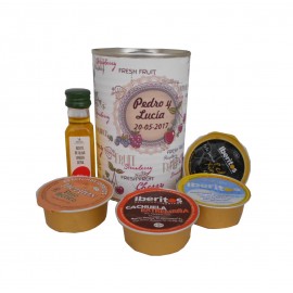 Lata con aceite de Oliva Virgen extra, paté y crema de queso azul 2