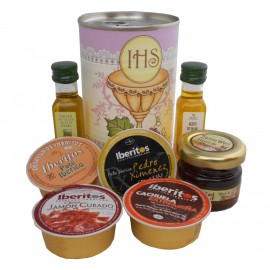 Lata con Aceite de Oliva Virgen extra, Aceite de Oliva Virgen ecológica, miel, paté y tarrina de crema de jamón 2