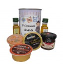 Lata con Aceite de Oliva Virgen extra, Aceite de Oliva Virgen ecológica, mermelada y paté