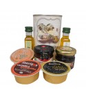 Lata con Aceite de Oliva Virgen extra, Aceite de Oliva Virgen ecológica, mermelada, miel y paté