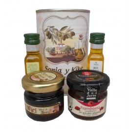 Lata con Aceite de Oliva Virgen extra, Aceite de Oliva Virgen ecológica, mermelada y miel 2
