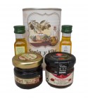 Lata con Aceite de Oliva Virgen extra, Aceite de Oliva Virgen ecológica, mermelada y miel