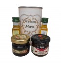 Lata con Aceite de Oliva Virgen extra, Aceite de Oliva Virgen ecológica, mermelada y miel