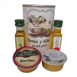 Lata con Aceite de Oliva Virgen extra, Aceite de Oliva Virgen ecológica, queso de torta y queso de cabra 2