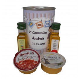 Lata con Aceite de Oliva Virgen extra, Aceite de Oliva Virgen ecológica, queso de cabra y crema de jamón 2