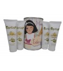 Lata cosmético con crema de manos, Body Milk, champú y gel