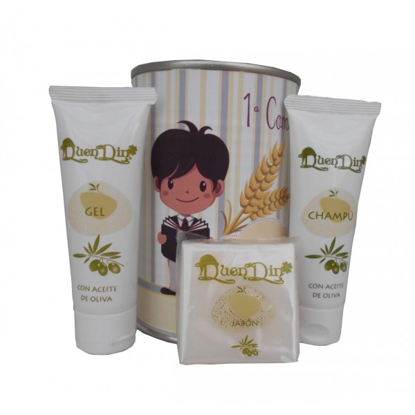 Lata cosmético con gel, champú y pastilla de jabón de Aloe Vera