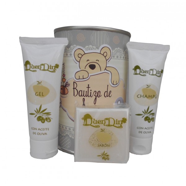 Lata cosmético con gel, champú y pastilla de jabón de Aloe Vera