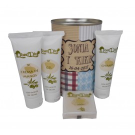 Lata cosmético con gel, champú, crema de manos y pastilla de jabón de Aloe Vera 2