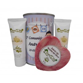 Lata cosméticos con Aceite de Oliva, Gel, Body Milk y Jabón natural de Karité 2