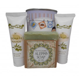 Lata de cosméticos con crema de manos, Body Milk y jabón artesano de Alepo 2