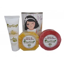 Lata de cosméticos con body Milk, jabón artesano Pomelo y jabón con esponja 2