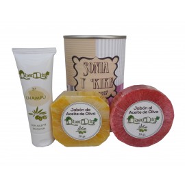 Lata de cosméticos con champú, jabón artesano Pomelo y jabón con esponja 2