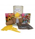 Kit de huerto urbano infantil con semilleros, tierra turba, semillas Flores ramos secos, Girasol y marcaje de semilleros