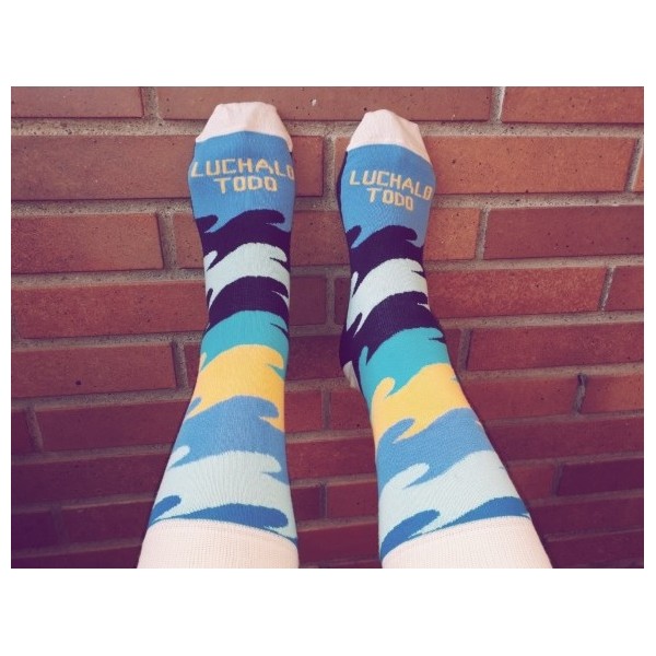 Calcetín azul marino olas con frases