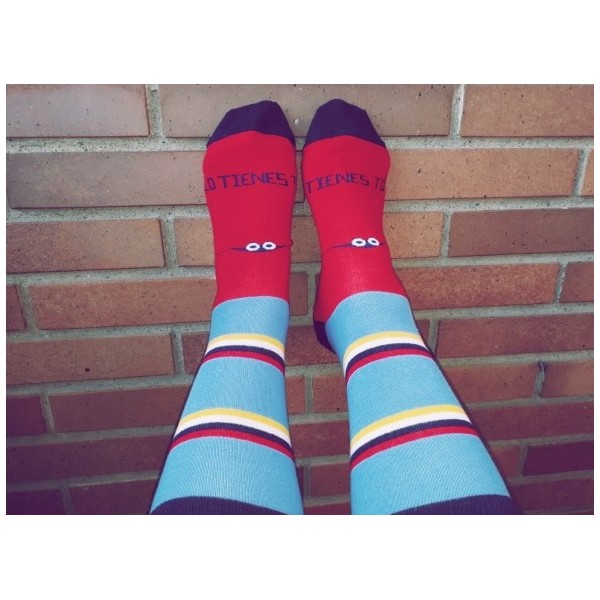 Calcetín rayas azul con la frase LO TIENES TÓ