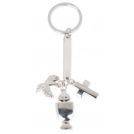 Llavero comunión 3 piezas, caliz, cruz y paloma en lata 2