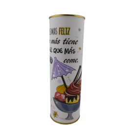 Abanico frase "No es más feliz el que más tiene sino el que más helado come" en lata 2