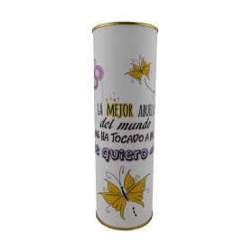 Abanico regalo con la frase "LA MEJOR ABUELA del mundo ME HA TOCADO A MÍ..te quiero abuela" en lata 2