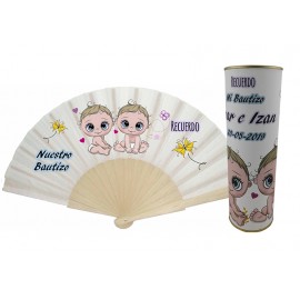 Abanico bautio niños gemelos modelo 719 en lata 2