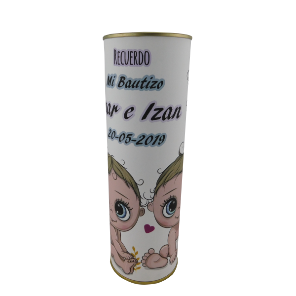 Abanico bautio niños gemelos modelo 719 en lata