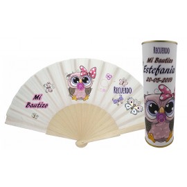 Abanico bautizo niña buho modelo 723 en lata 2