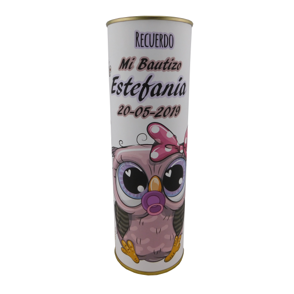 Abanico bautizo niña buho modelo 723 en lata