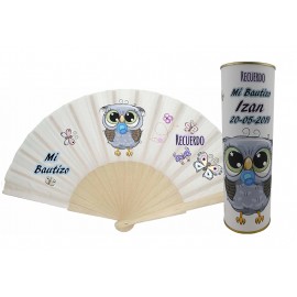 Abanico bautizo niño buho modelo 724 en lata 2