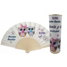 Abanico bautizo buha y buho modelo 725 en lata 2