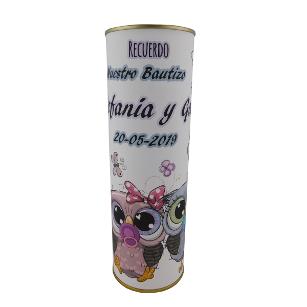 Abanico bautizo buha y buho modelo 725 en lata