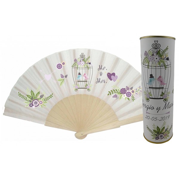 Abanico de boda pájaros en lata