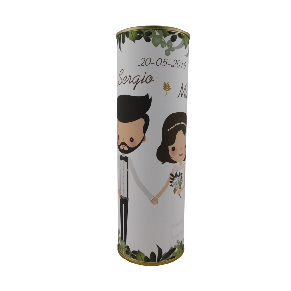 Abanico novios y flores en lata