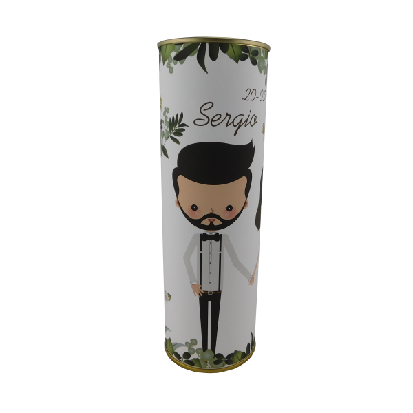 Abanico novios y flores en lata