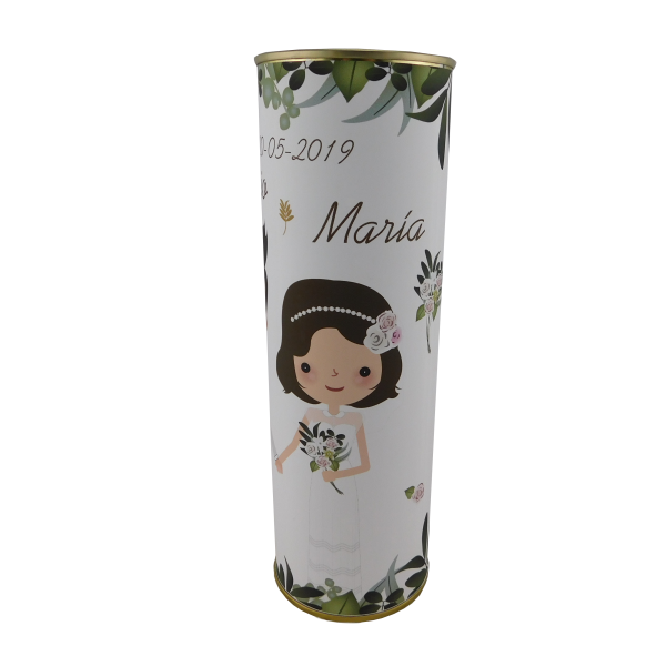 Abanico novios y flores en lata