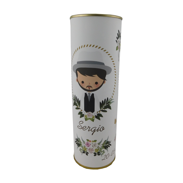 Abanico novio con sobrero en lata