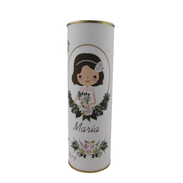 Abanico Boda flores rosas y novios en lata