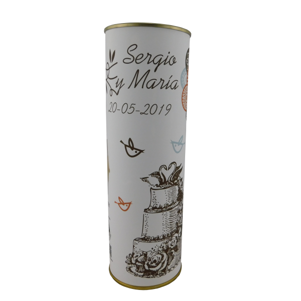 Abanico de Boda tarta y copas en lata