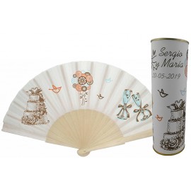 Abanico de Boda tarta y copas en lata 2