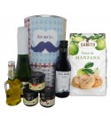 Lote de regalo Mostacho con cava, vino tinto crianza, mermeladas, Aceite Virgen Extra y bolsa de pastas de manzana