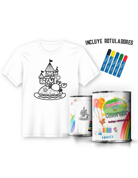 Camiseta Infantil de Pintar Castillo y Cangrejo