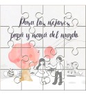 Puzzle con la frase "Para los mejores papá y mamá del mundo" en lata