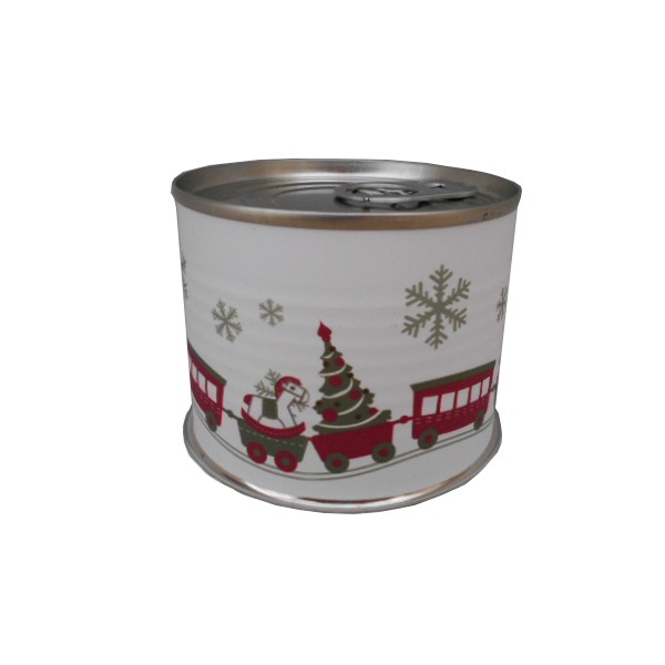 Puzzle tren con la frase "Feliz Navidad y Próspero Año Nuevo" en lata