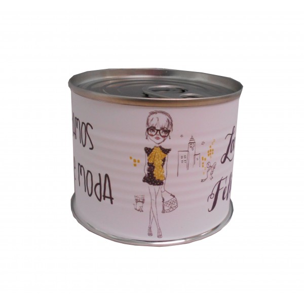 Puzzle con la frase "Pongamos de moda la Felicidad" en lata