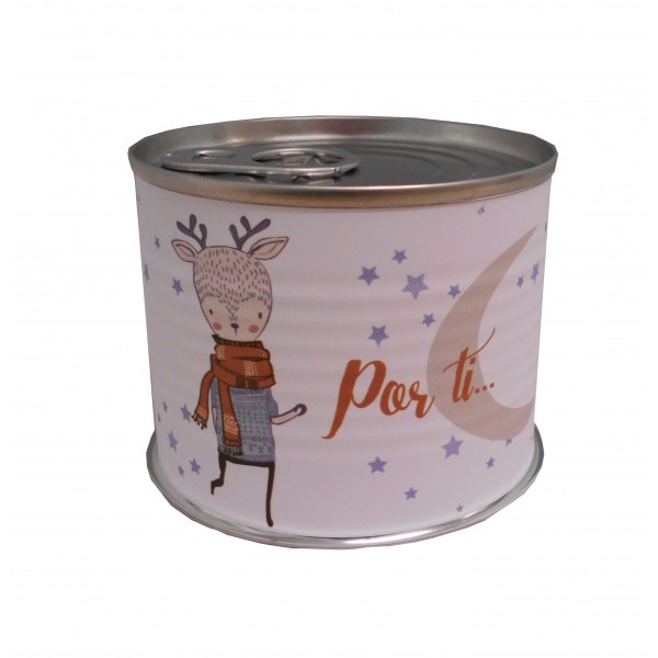 Puzzle con la frase "Por ti…robaría la luna cada noche" en lata