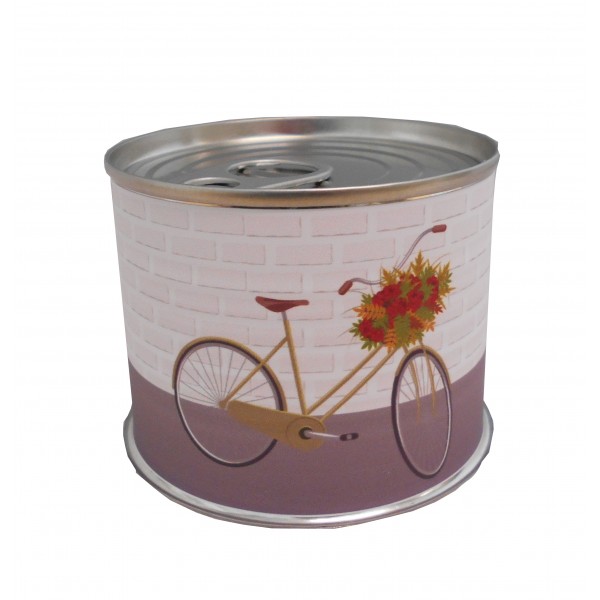 Puzzle bicicleta verde con la frase "Felicidades" en lata