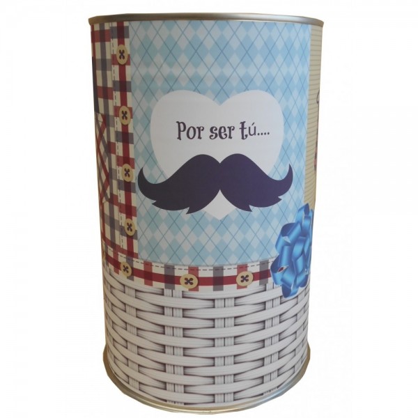 Lata personalizada para regalo hombre con abre fácil con productos gourmet